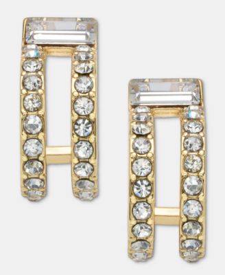 Gold-Tone Crystal Stone Pav&eacute; C Hoop Earrings