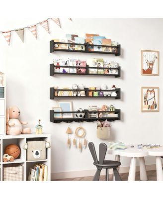 Floating Shelves Set of 4: Multi-functional, Sturdy Pine Wood, Elegant Design