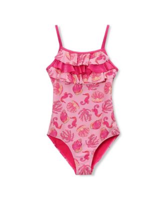 Girls Chlorine Resistant X-Back Ruffle One Piece Swimsuit