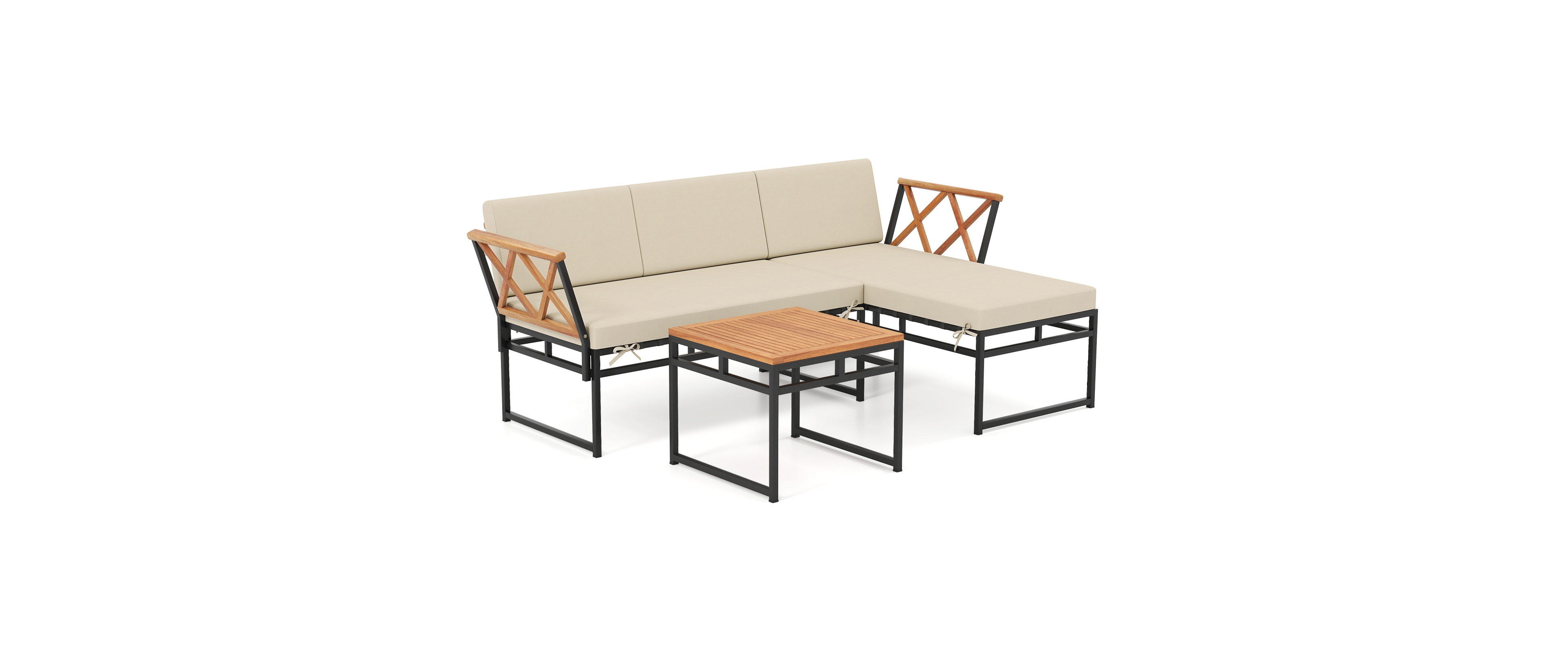 Gymax Set Of 3 L-Shaped Patio Furniture Set w/Loveseat Square Coffee Table Soft Back