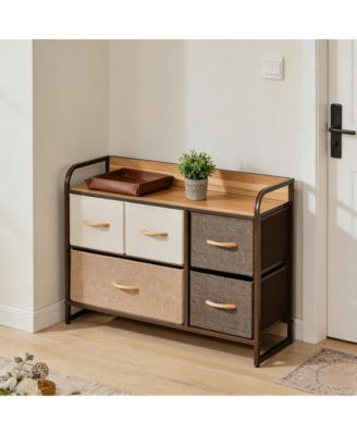 5-Drawer Dresser, Fabric Chest of Drawers, 2-Tier Storage Organizer with Foldable Drawers and Open Shelves for Bedroom and Living Room