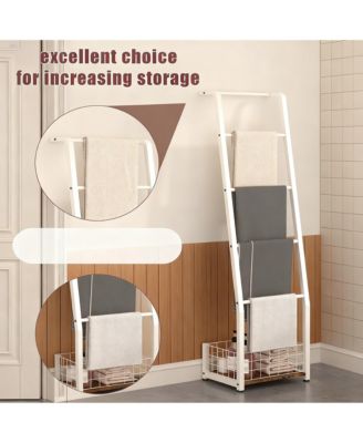 Rustic 5-Tier Blanket Ladder with Basket for Living Room & Bedroom