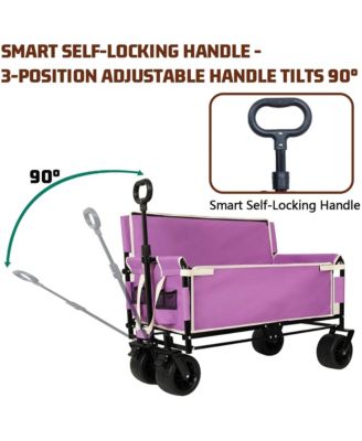 Convertible Folding Wagon Cart - Heavy-Duty Utility Wagon with Bench Seat, All-Terrain Wheels and Storage for Camping, Beach, Garden