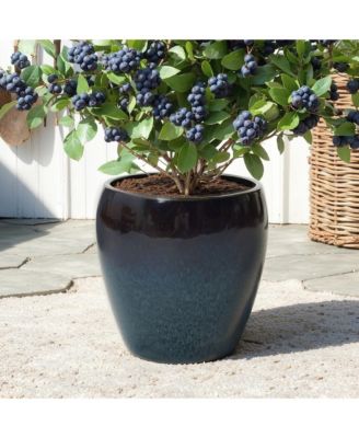 Midnight Flame Glazed Ceramic Planter, 12" Round Gradient Pot for Indoor/Outdoor
