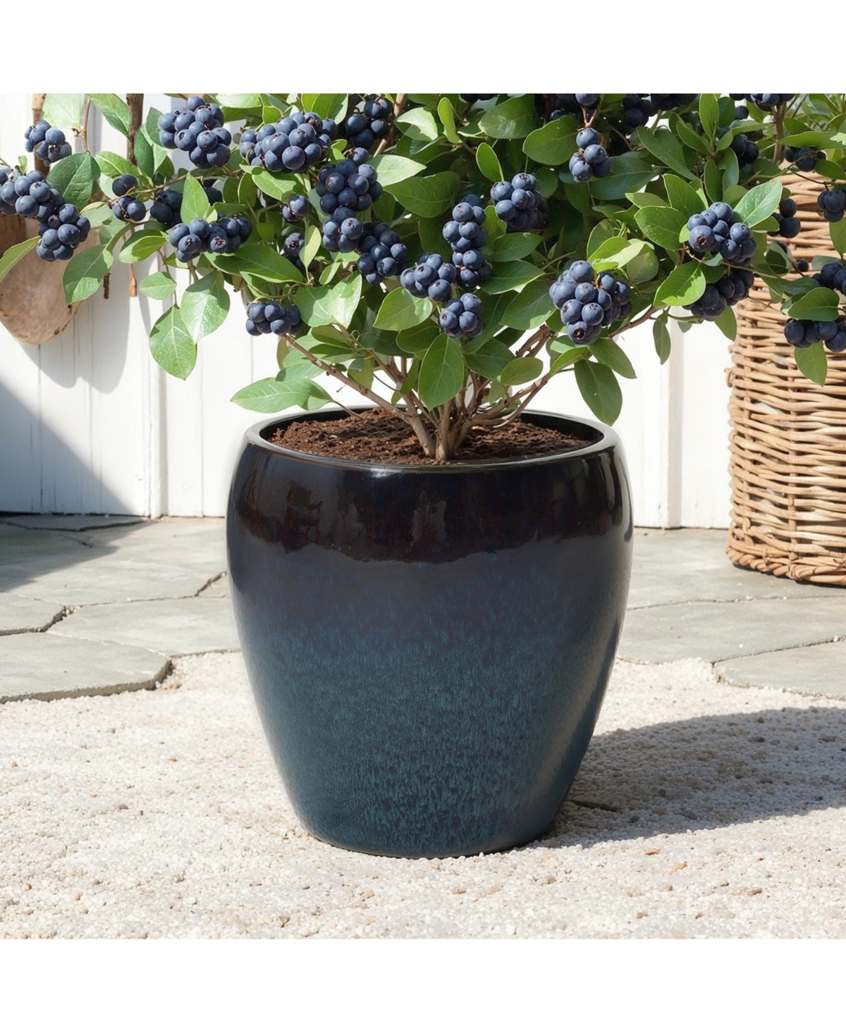 LuxenHome Midnight Flame Glazed Ceramic Planter, 12" Round Gradient Pot for Indoor/Outdoor