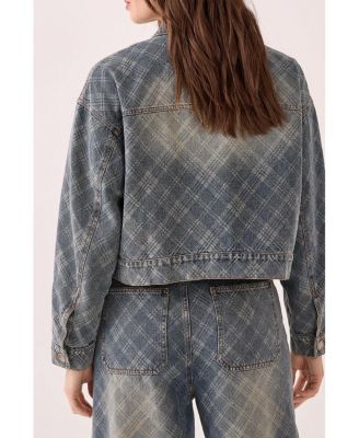 Women's Check Denim Distressed Jacket