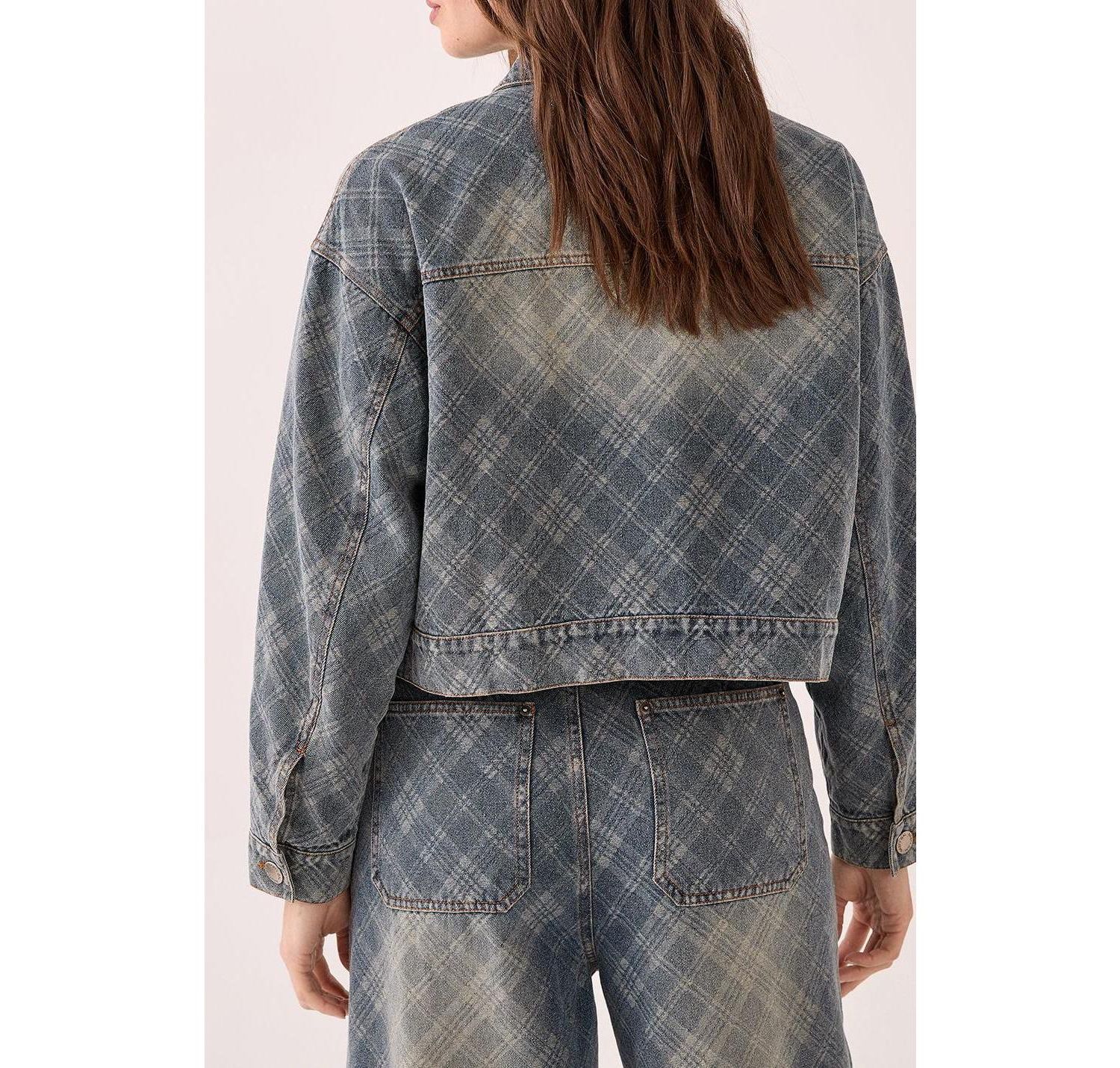 Women's Check Denim Distressed Jacket