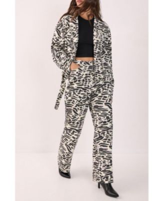 Women's Denim Animal Print Biker Jacket