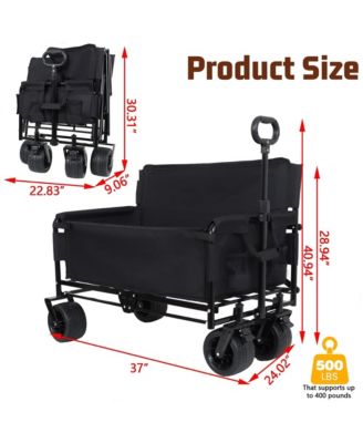 Convertible Folding Wagon Cart - Heavy-Duty Utility Wagon with Bench Seat, All-Terrain Wheels and Storage for Camping, Beach, Garden