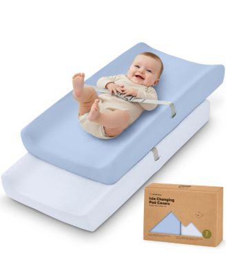 2pk Isla Changing Pad Covers for Girl, Boy, Soft Contoured Diaper Changing Table Pad Cover Sheets Neutral