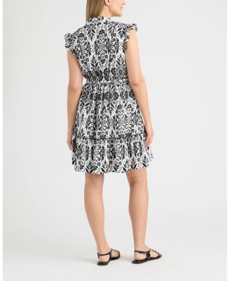 Women's Belted Ruffle Sleeve Tiered Dress