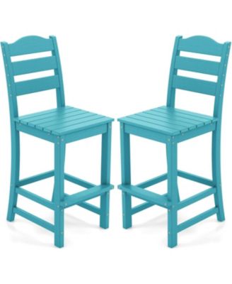 Set of 2 HDPE Bar Stool Patio Tall Chair Backrest Footrest All Weather