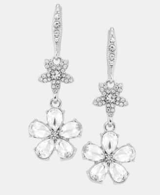 Crystal Flower Double Drop Earrings