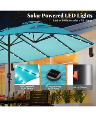 15Ft Patio Double-Sided Solar LED Market Umbrella Crank 36 Lights Base