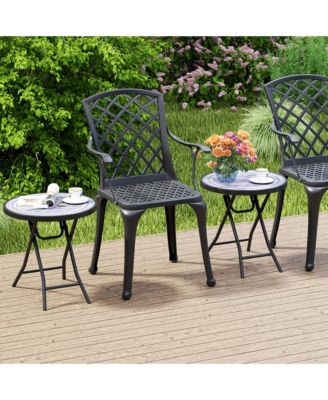 Round Folding Side Table 18 Inch Patio Coffee Table w/ Tempered Glass Tabletop