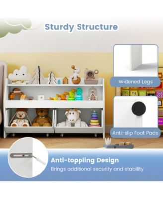 Kids Toy Storage Organizer Wooden Bookcase with 2 Movable Drawers