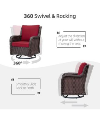 3-Piece Outdoor Wicker Patio Bistro Set - Rocking Chairs, with Glass Side Table, Outdoor Rattan Swivel Chair Set, for Backyard, Porch, Deck