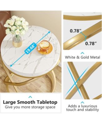 End Tables Living Room Set of 2, Round Nightstands Sofa Side Table with Double X-Shaped Design for Bedroom