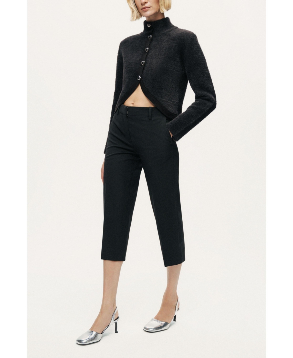 Nocturne Women's Heart-Button Cutaway Mock-Neck Cardigan