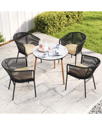 Patio Dining Chair Set of 4 w/Backrest Armrests Washable Cushions Metal Frame