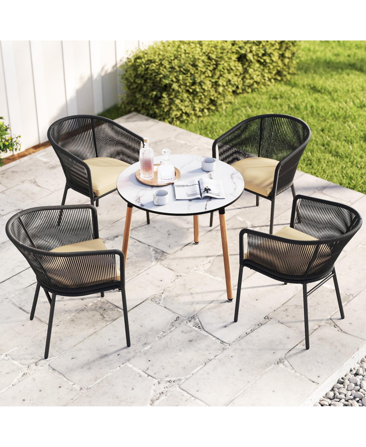 Gymax Patio Dining Chair Set of 4 w/Backrest Armrests Washable Cushions Metal Frame