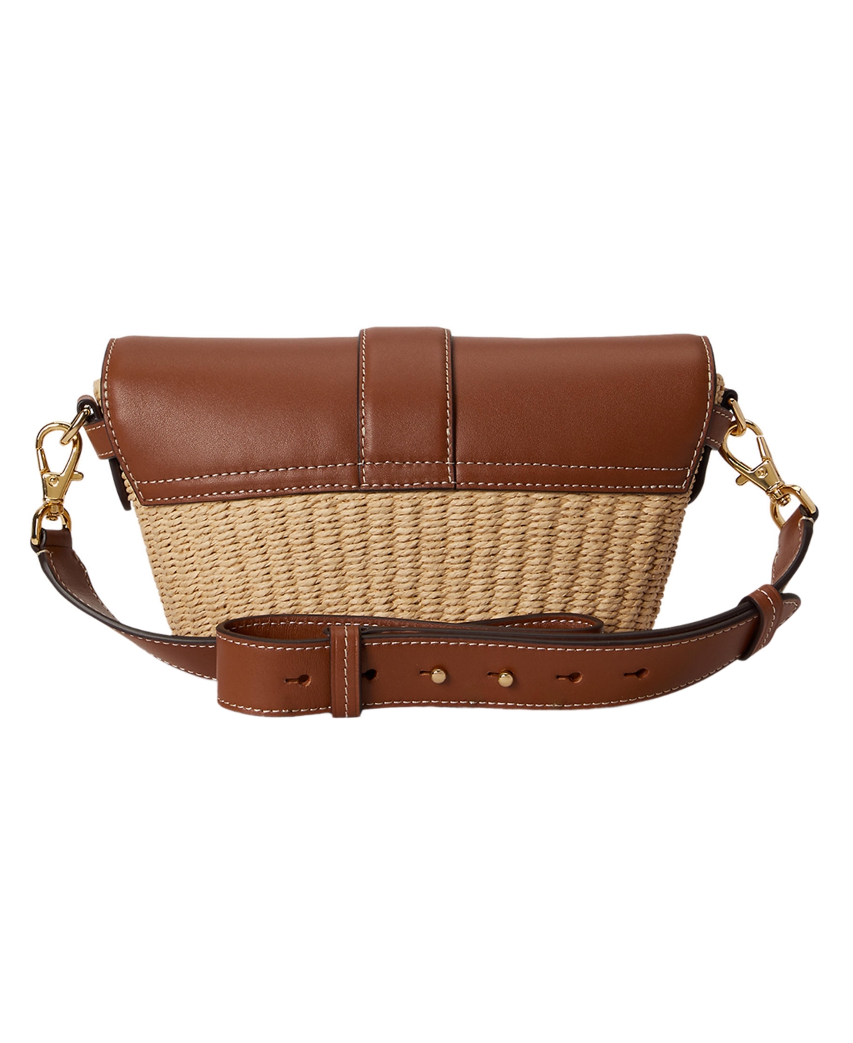 Lauren Ralph Small Lynden Straw-Leather Shoulder Bag