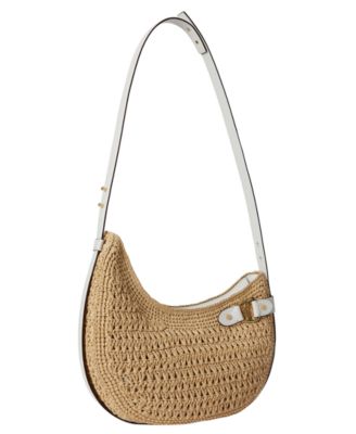 Crocheted Straw Medium Tasha Shoulder Bag