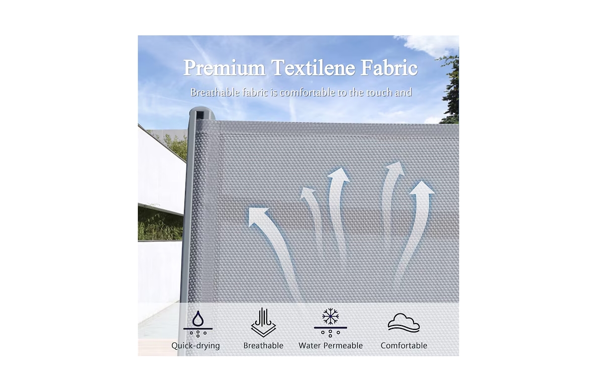 Clihome Patio Chaise Lounge Outdoor Aluminum Polypropylene Chair Set of 2 Woven Stackable Gray Aluminum Frame Stationary Chaise Lounge Chair with Gray