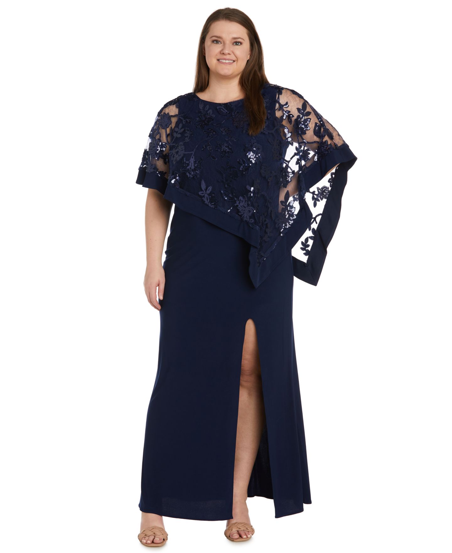 Женское платье R & M Richards Sequinned Floral-Lace-Poncho Gown, цвет: Тёмно-синий — фото 2