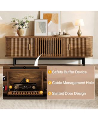 70" TV Stand for TVs up to 80", Wood TV Console with Metal Legs & Sliding Doors, Entertainment Center, Walnut