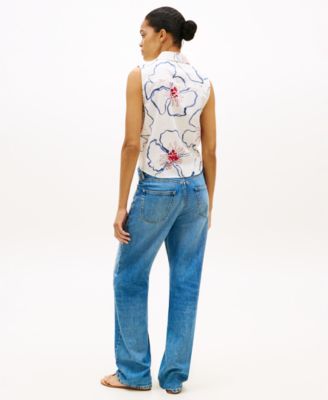 Women's Printed Knot Detail Sleeveless Shirt