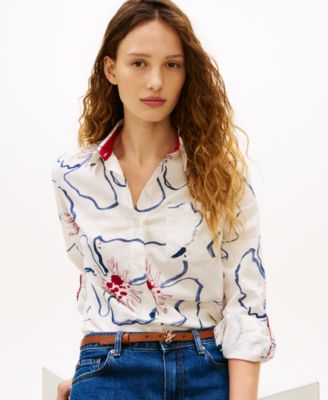 Women's Long-Sleeve Collared Printed Shirt