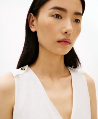 Women's Linen Belted V-Neck Wrap Dress