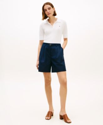 Women's Pointelle Short-Sleeve Polo Sweater