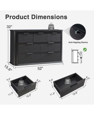 Fluted 7 Drawer Dresser, Modern Wood Chest of Drawers with Curved Profile Design, Storage Organizer for Living Room and Bedroom