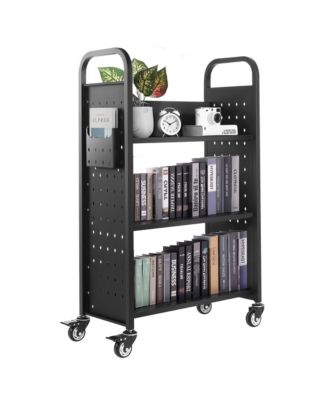 RAINSKEN Rolling Library Book Cart - 3-Tier Single Sided L-Shaped ...
