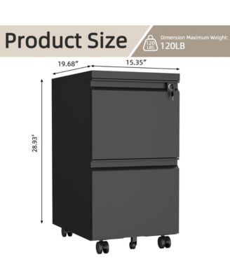 2 Drawer Mobile File Cabinet, Under Desk Filing Cabinet on Wheels, Metal Vertical Storage Cabinet with Lock for Legal/Letter/A4 File