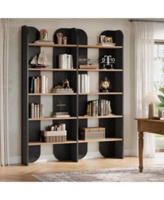 5-Tier Farmhouse Bookshelf, 70.87-Inch Tall Double Wide Bookcase