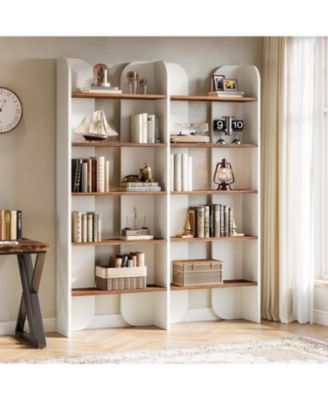 5-Tier Farmhouse Bookshelf, 70.87-Inch Tall Double Wide Bookcase
