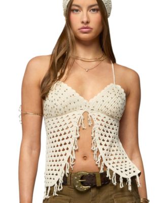 Edikted Women's Maggie Bead Split Front Backless Crochet Top - Macy's