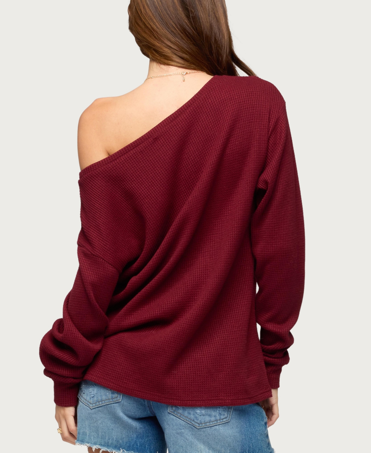 Edikted Women's Damari One Shoulder Oversized Waffle Top