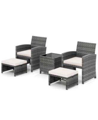 5 Pieces Patio Furniture Set PE Wicker Lounge Chairs w/ 2 Ottomans Outdoor