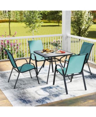 Set of 4 Patio Dining Chairs Stackable Armrest Space Saving Garden