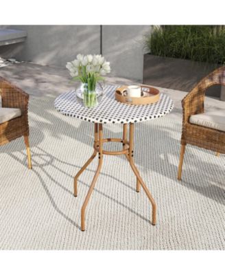 27.5'' Outdoor Bistro Table PE Rattan Round Patio Side Table w/ Heavy Duty Metal Frame