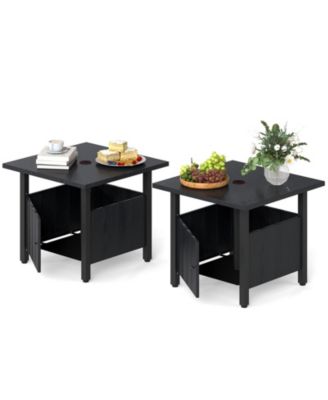 2PCS Outdoor Side Table w/ 1.89'' Umbrella Hole Patio Umbrella Table Base Stand