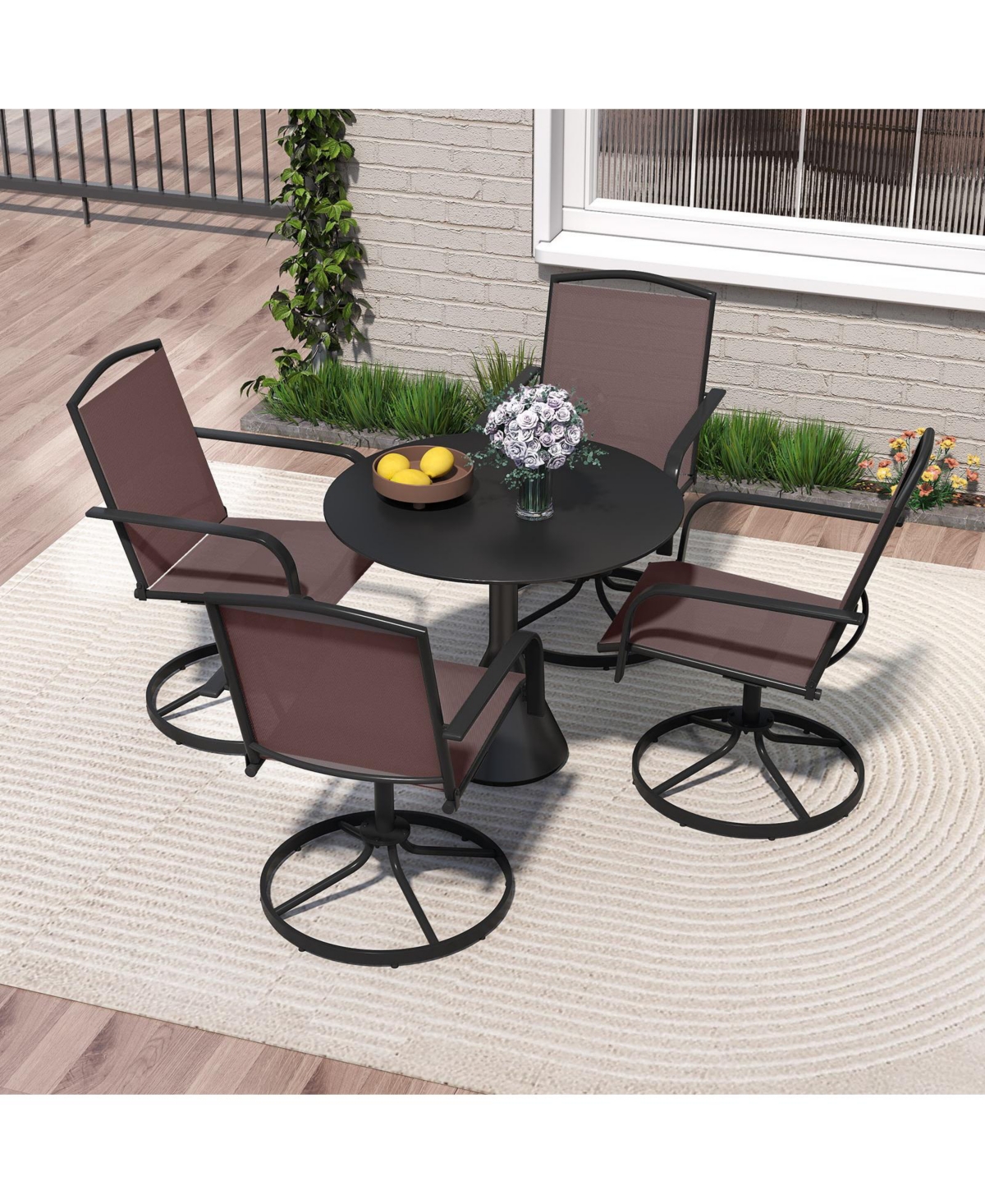 Gymax Patio Swivel Chairs Set of w/ High Back & Round Metal Base for Backyard