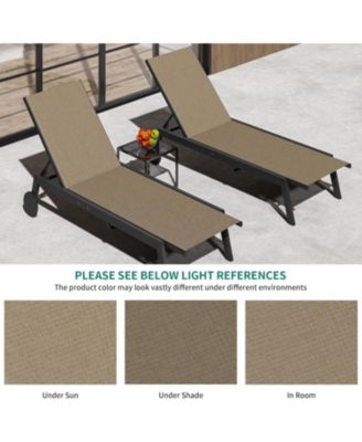 2 Patio Outdoor Textile Chaise Lounge Chairs with Side Table, Patio Chaise Lounge Set