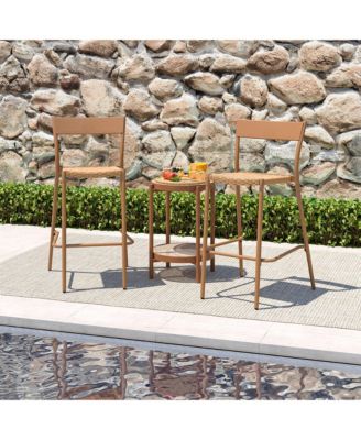 2PCS Patio Barstools Outdoor Bar Height Chairs w/ Rattan Seat & Metal Backrest