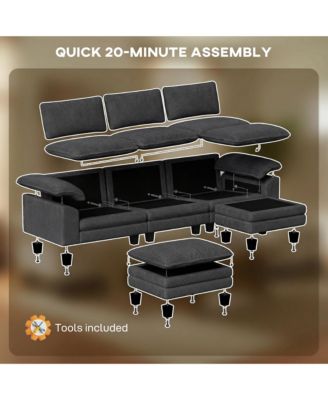 Sectional Sofa, L Shaped Couch with Deep Seat, Ottoman