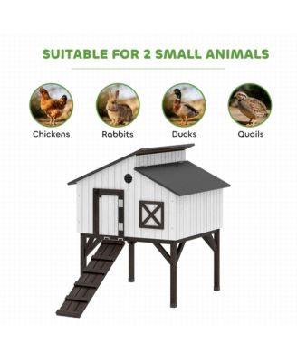 Chicken Coop Hen House with Nesting Box, Elevated Rabbit Hutch with Ramp